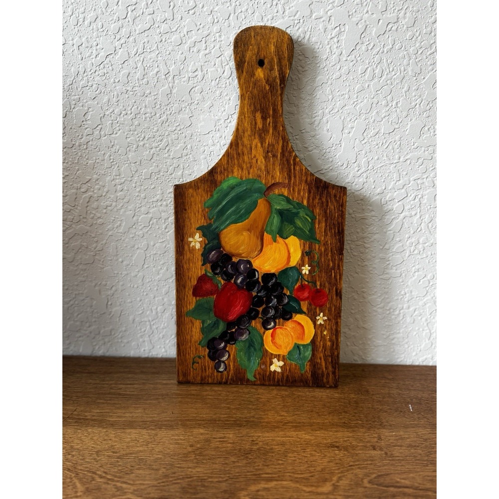 VTG Hand Painted Harvest Fruit Wall Hanging Wooden Cutting Board Cottage Core